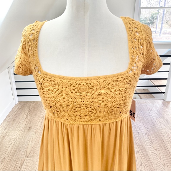 SO Dresses & Skirts - NWT XS M SO Mustard, yellow, bohemian baby doll, crochet, mini dress